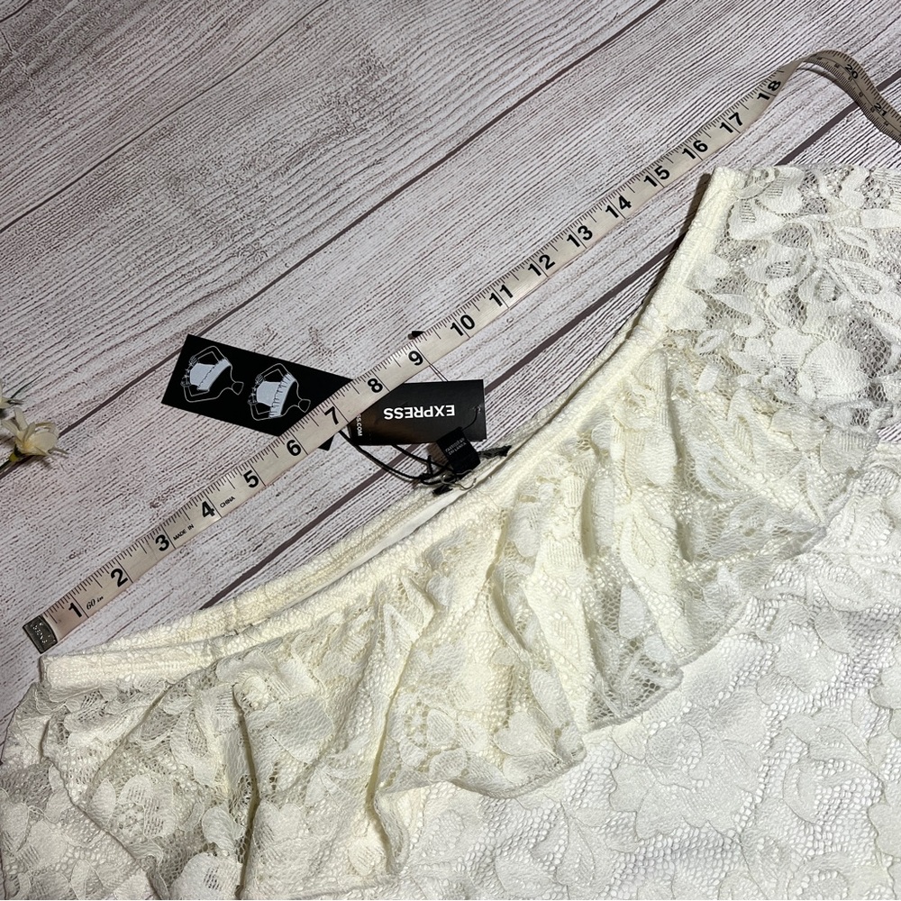 EXPRESS Off The Shoulder Ruffle Lace Thong Bodysuit - Picture 14 of 16